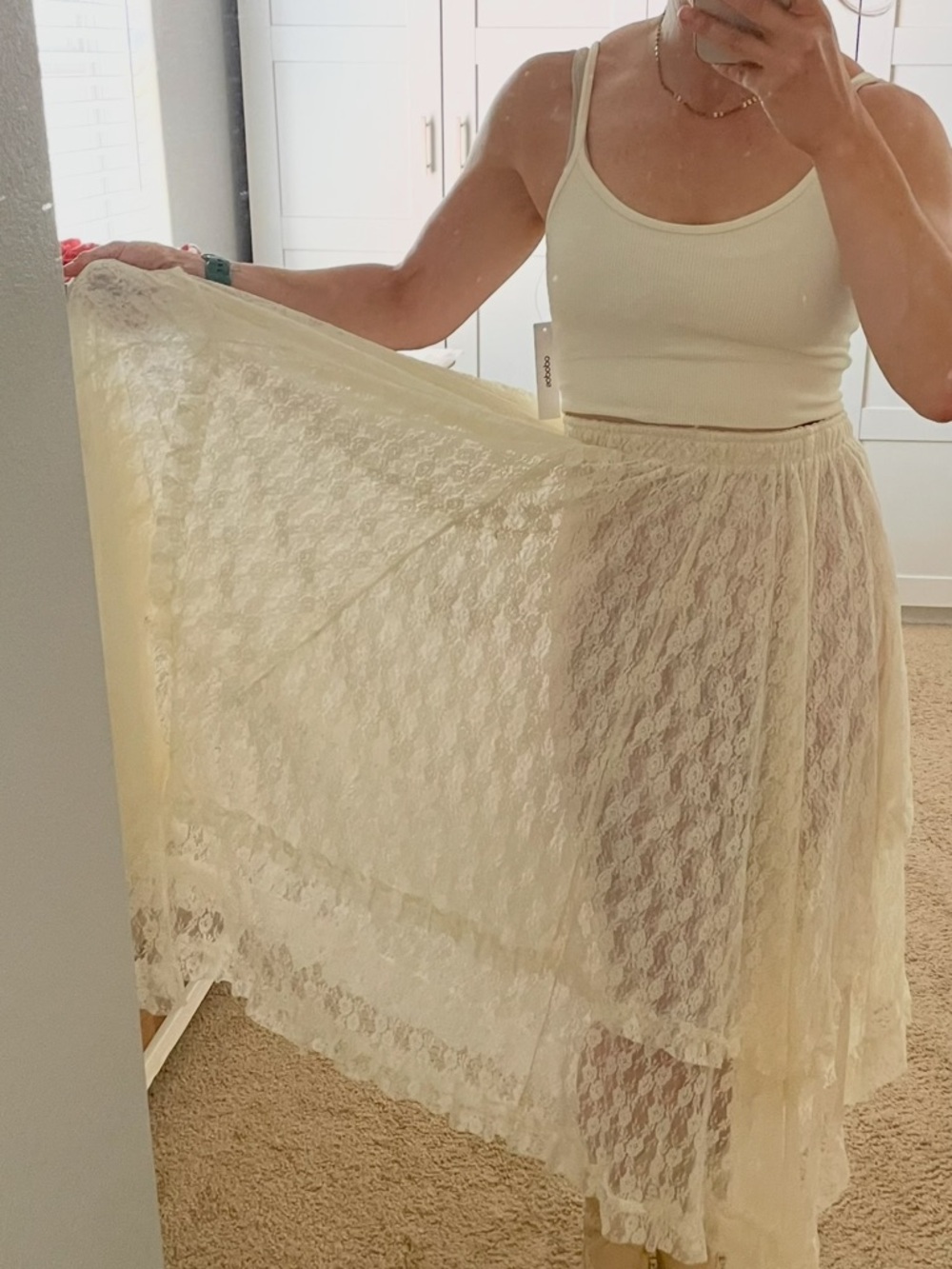 Cream Lace Maxi Skirt - Elegant Layered Design